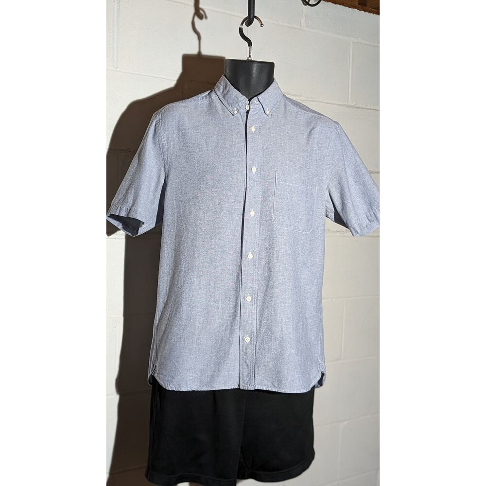 H&M Short Sleeve Button Down Shirt Cotton Oxford Chambray Shirt Pocket Small
